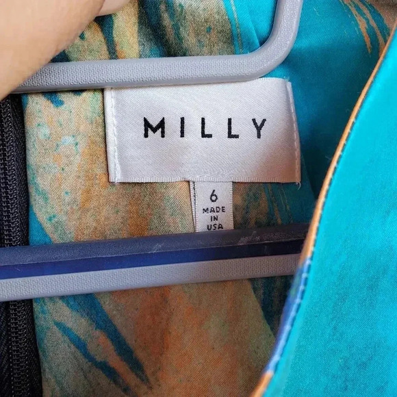 Milly Sleeveless Abstract-Print Gown, Teal Size 6 - Picture 2 of 3